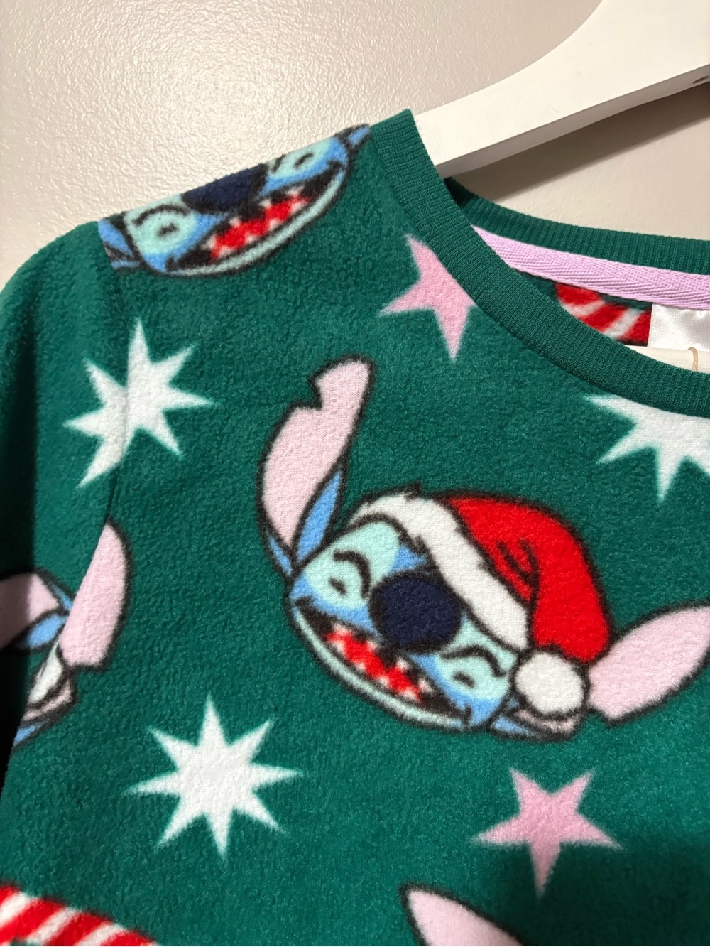 Disney Stitch Fleece Holiday Candy Cane PJ Set Green Red Blue - Picture 5 of 12